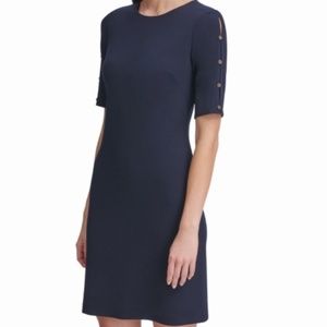NEW Tommy Hilfiger A-Line Navy 3/4 Sleeve Nautical Preppy Peek-A-Boo Dress